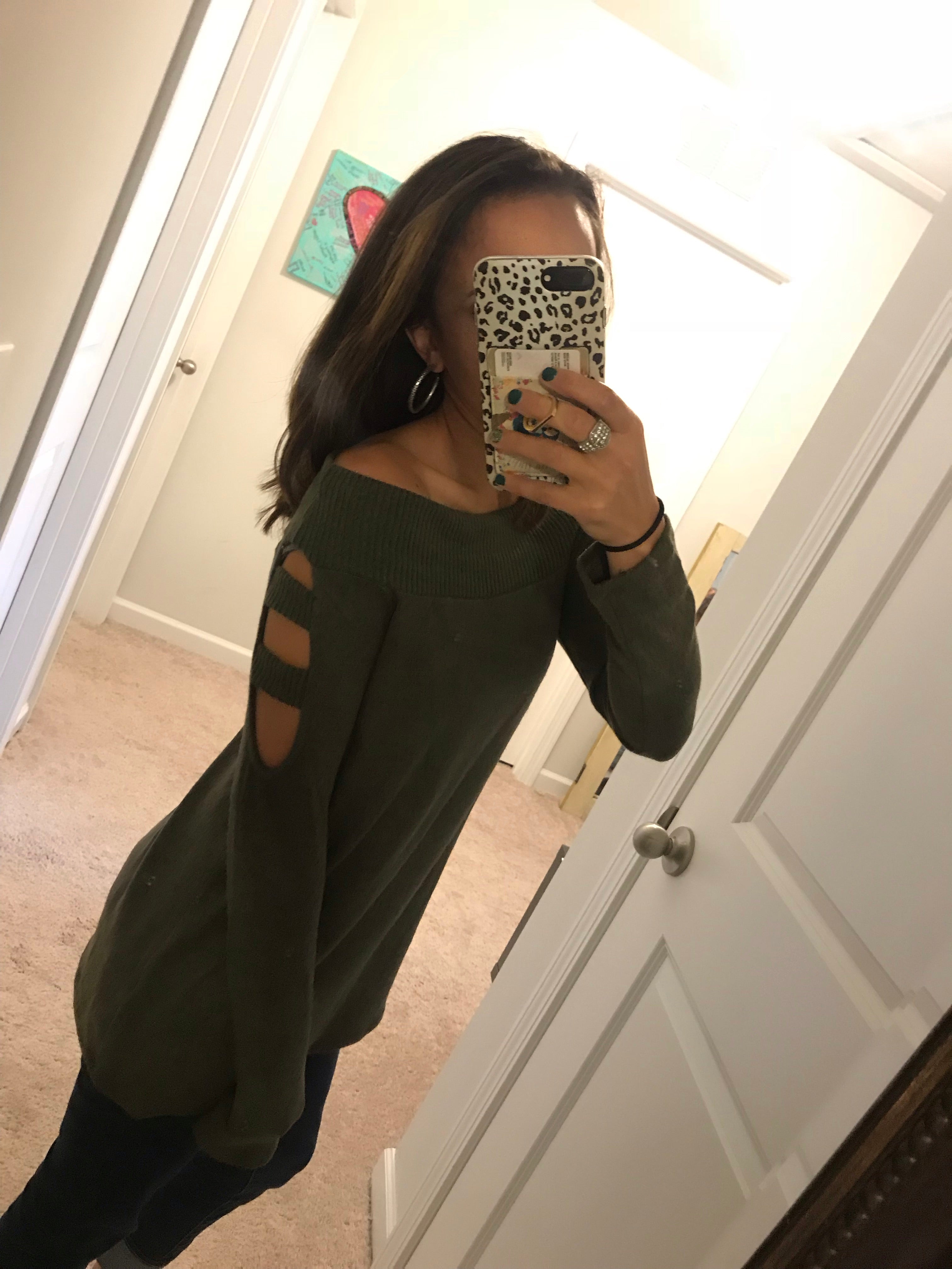 Off The Shoulder Sweater- Olive