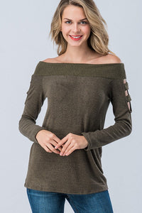 Off The Shoulder Sweater- Olive