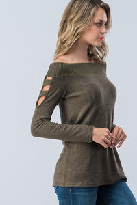 Off The Shoulder Sweater- Olive